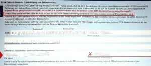 SEPA-Lastschriftformular von Cosmos Direkt Foto eines SEPA-Lastschriftformulares