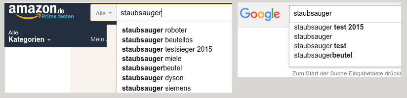 Screenshots Amazon vs. Google